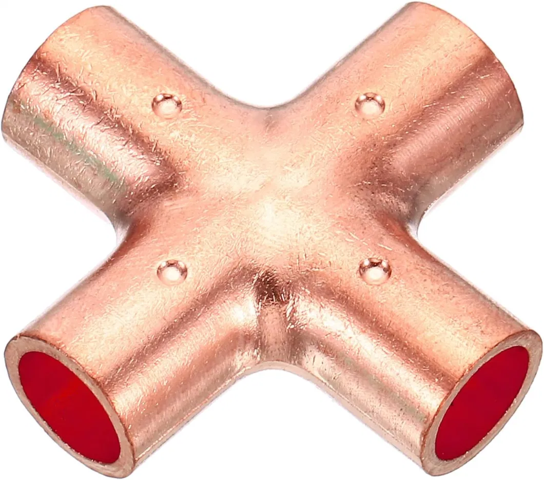 3/8 Inch ID Copper Union Cross Pipe Fitting, 4 Way Welding Copper End Feed Equal Pipe Connector for Plumbing Air Conditioning Refrigeration Gas Water Oil