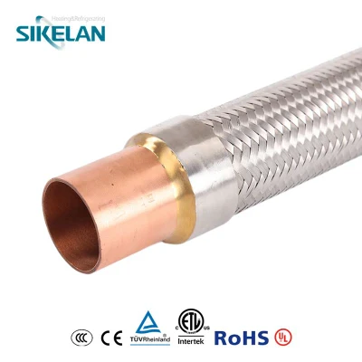 Tubo trenzado con amortiguador de vibraciones de acero inoxidable con extremo de cobre para refrigeración